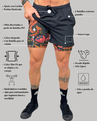 Eco Short 2 en 1 Paisley - Konko Active