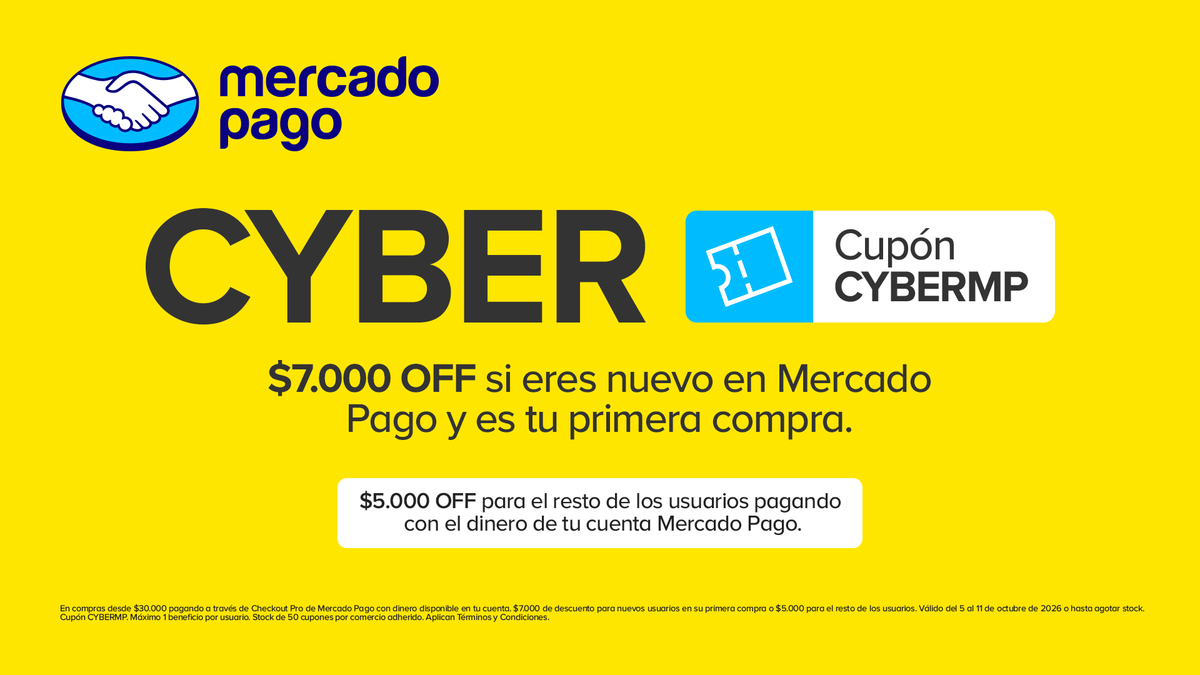 Mercado Pago Cyber: cupón CYBERMP, $5.000 de descuento o $7.000 si eres usuario nuevo de Mercado Pago