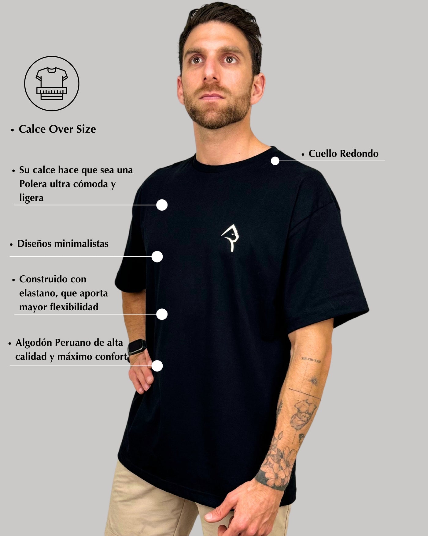 Polera Over Size Plain Negra - Konko Active