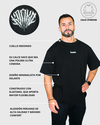 Polera Over Size Flex Cotton Negra Hard Konko