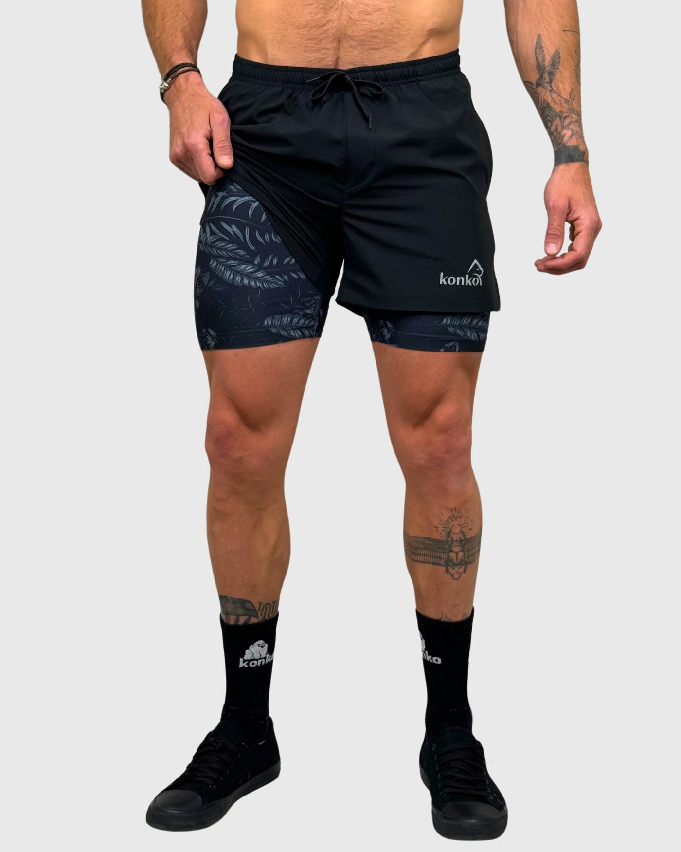 Eco Short 2 en 1 Black Monstera - Konko Active