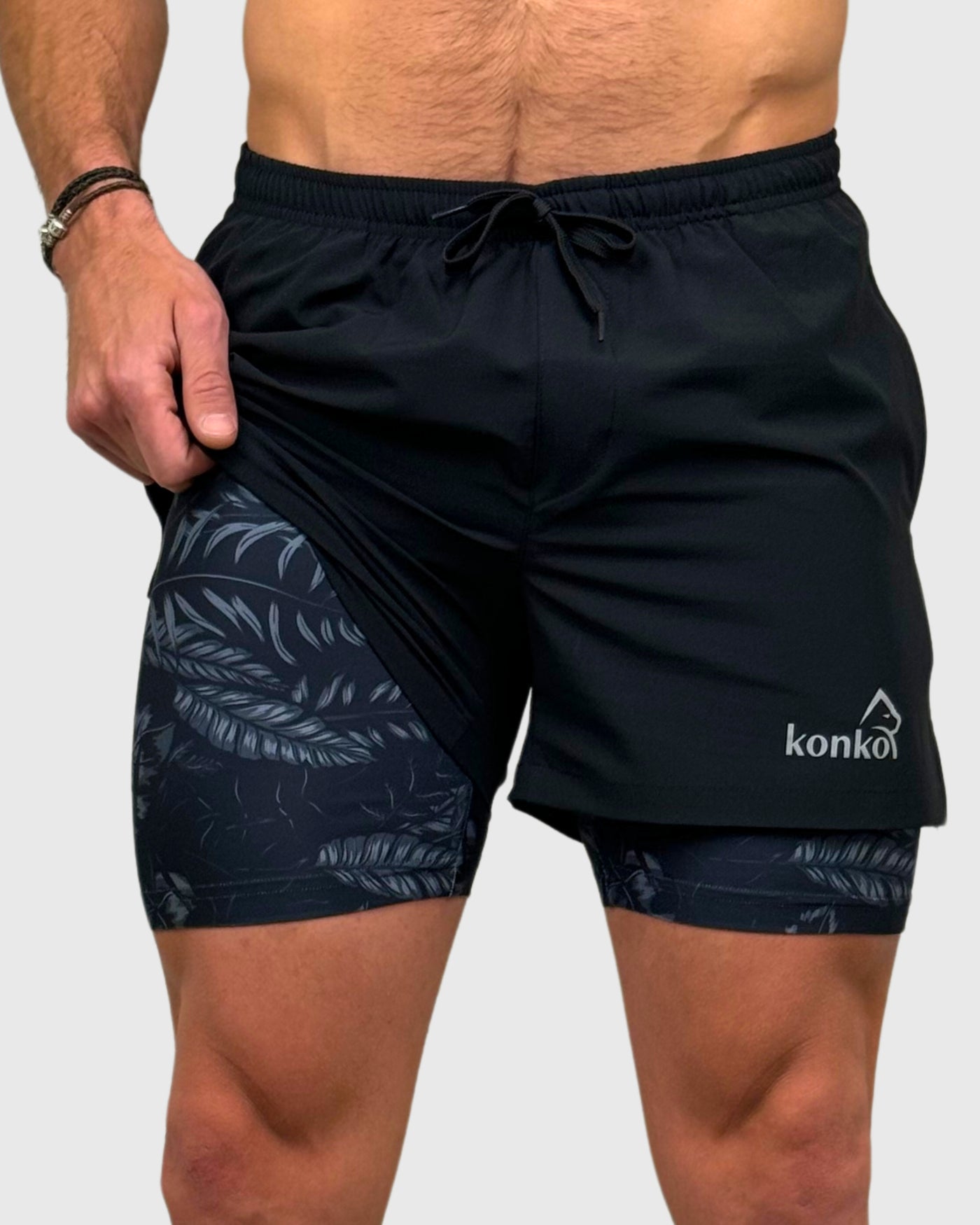 Eco Short 2 en 1 Black Monstera - Konko Active