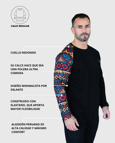 Polera Manga Larga Negra Etnico